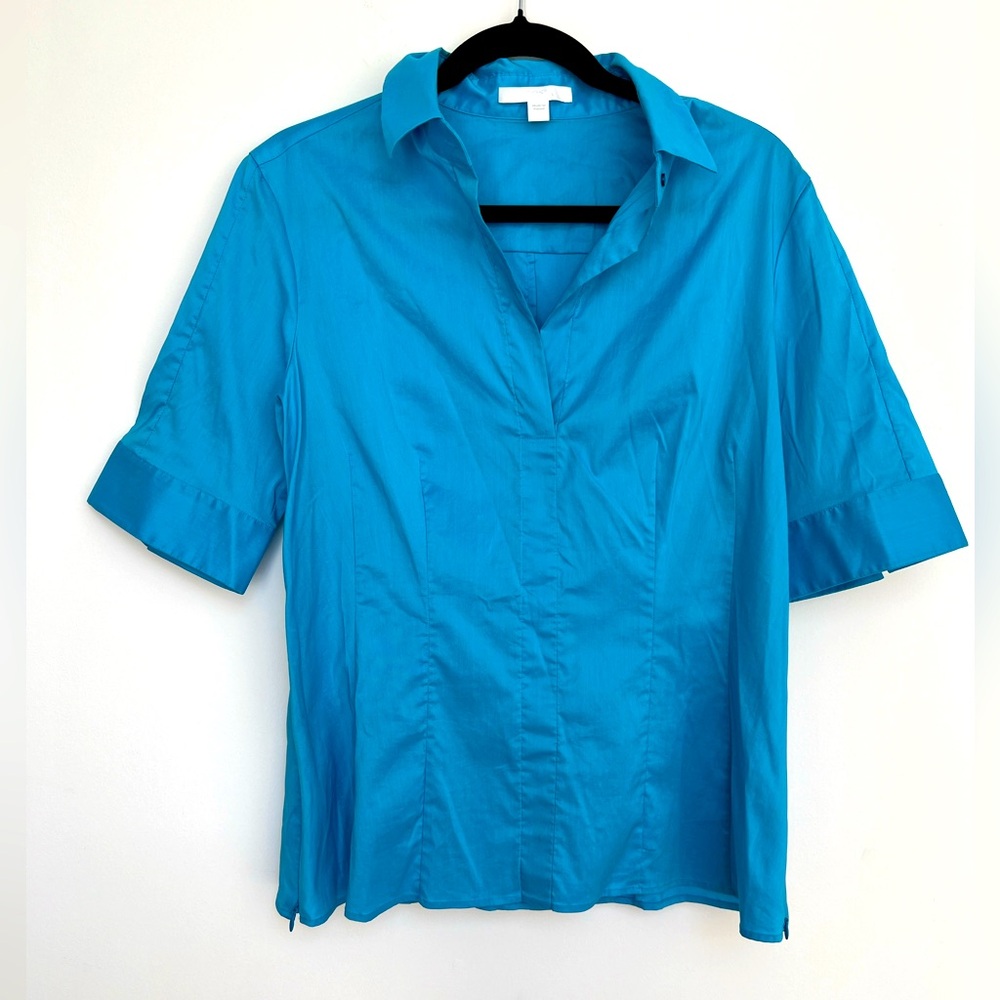 Hugo Boss Women’s Bright Ocean Blue Teal Summer Nautical Blouse Collared Shirt
